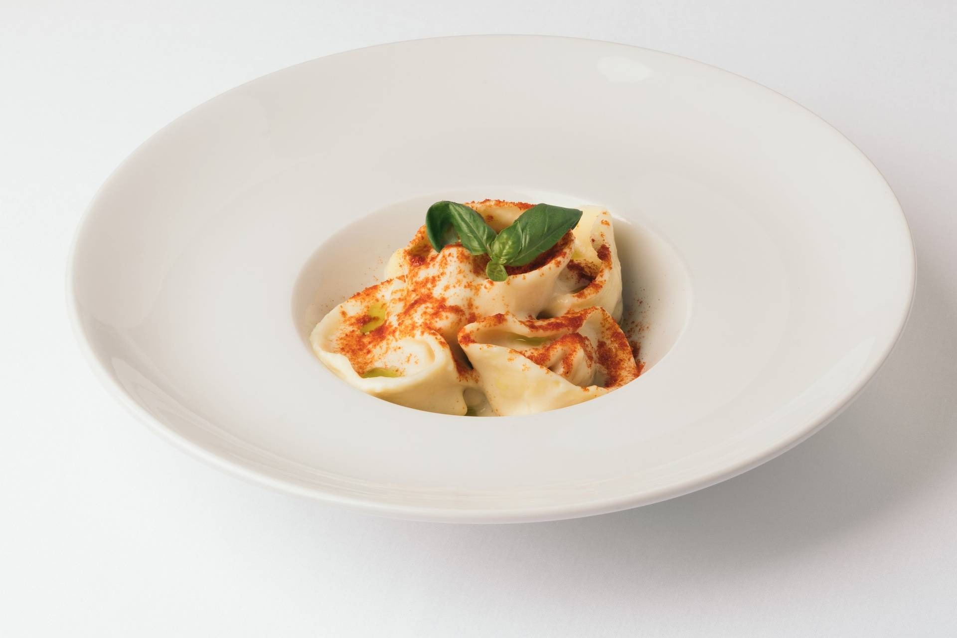 Tortelli con ripieno caprese, salsa di porri e olio al basilico